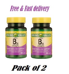 Spring Valley Vitamin B12 500 mcg Tablets Metabolism Support 100CT (2 Pack)