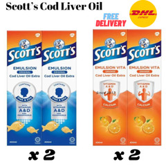 2 X Scott’s Emulsion Cod Liver Oil ORIGINAL & 2x ORANGE Flavour Vitamin A & D