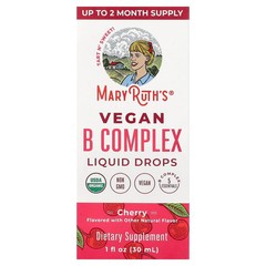 2 X MaryRuth’s, Vegan B Complex Liquid Drops, Cherry, 1 fl oz (30 ml)