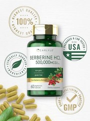 Berberine HCL 500 Mg Immune Gastrointestinal Heart Health Weight Loss, 60 Caps