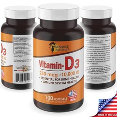 Sunshine Naturals Vitamin D3 Dietary Supplement. High Strength. 250mcg. 100 Gels