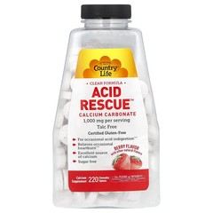 2 X Country Life, Acid Rescue, Calcium Carbonate, Berry, 220 Chewable Tablets