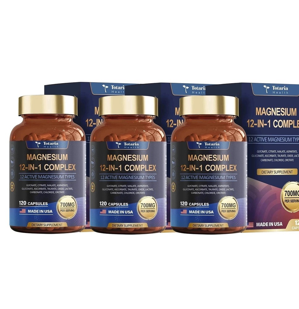 Magnesium 12 Complex 1 in 700mg – Glycinate Citrate Malate Taurate – 3 Bottles.