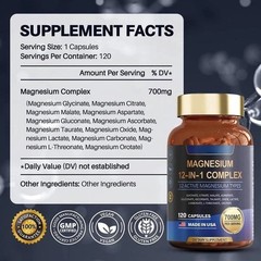 Magnesium 12 Complex 1 in 700mg – Glycinate Citrate Malate Taurate – 3 Bottles.