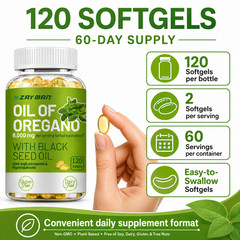 2 in 1 Oil of Oregano & Black Seed Softgels Count with Carvacrol,Immune Support