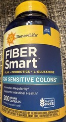 Renew Life,Fiber Smart�,FLAX – PROBIOTIC+L-GLUTAMINE 200 Vegan Capsules Exp 4/28