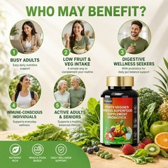 70 Fruits and Veggies Whole Food Supplement with Superfood & 5 Probiotic Strains