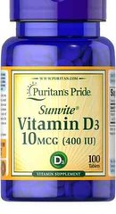 Puritan’s Pride Vitamin D3 10mcg (400 IU) – 100 Tablets