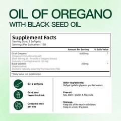 300Ct Oregano Oil 6000mg Black Seed Oil Softgels, Herbal Whole Body Wellness