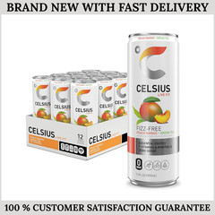 CELSIUS Fizz Free Peach Mango Green Tea Energy Drink Sugar Free 12 Pack