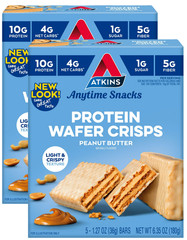 Atkins Peanut Butter Protein Wafer Crisp, 1.27 oz, 2 x 5-pack (Snack Bar)