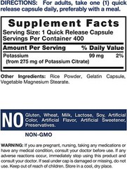 Potassium Citrate 275mg 400 Caps No Gluten NON GMO No Preservatives