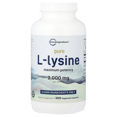 2 X Micro Ingredients, Pure L Lysine, Maximum Potency, 300 Vegetarian Capsules