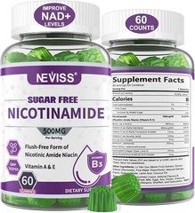 Sugar Free Nicotinamide 500Mg Gummies, (Flush Free Niacin) Vitamin B3 Niacinamid