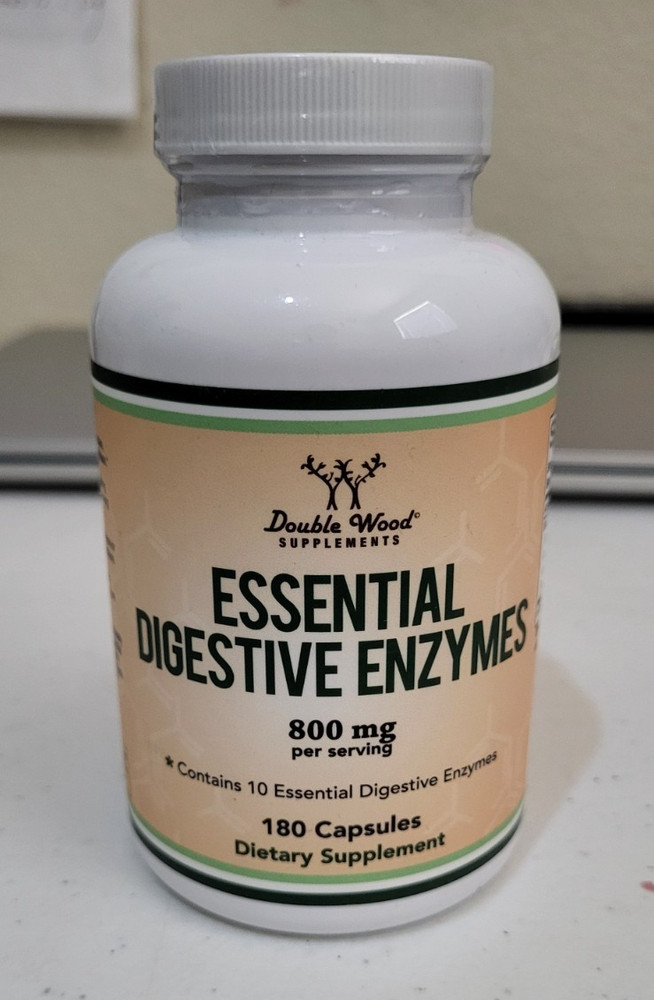 Double Wood Supplements Essential Digestive Enzymes, 800 mg, 180 Caps, Ex 04/27
