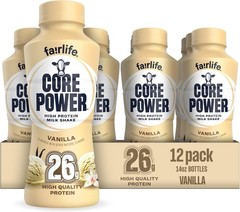 Core Power Protein Shake, Vanilla, 26g Bottle, 14oz, 12 Pack