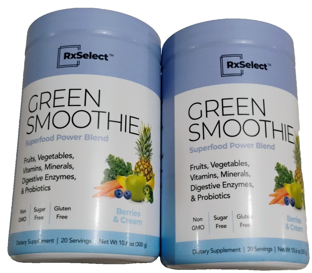 RxSelect Green Smoothie Superfood Power Blend Powder Drink 2 Pk. Berries & Cream
