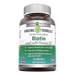 Biotin 10000mcg w/ Organic Coconut Oil Supports Hair, Skin & Nails 120 Softgels