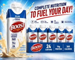 Boost Very Vanilla PLUS Nutritional Drink, 8 oz. Cartons. 14 G Protien (24 PACK)