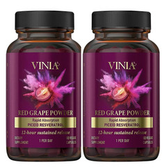 Vinia Red Grape Powder Rapid Absorbtion Piceid Resveratrol 120Capsules. 2Pcs!