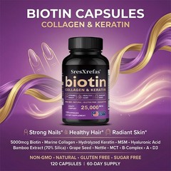 Biotin Collagen Keratin-Hair Growth,Skin Health,Strong Nails 30/60/120 Capsules