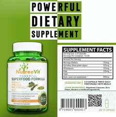 PURE ORGANIC SUPERFOOD-MORINGA SPIRULINA WHEATGRASS KELP VEGGIE CAPSULES (500mg)