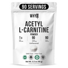 Whyz Pure Acetyl L-Carnitine Powder with Smooth Texture for Easy Mixing, 3.2 oz