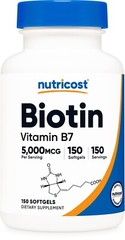 Nutricost Biotin (5,000mcg) in Coconut Oil 150 Softgels – Gluten Free, Non-GMO