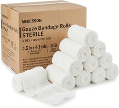 McKesson 100 Pack Sterile Gauze Roll Bandages, 4.5 in x 4.1 Yards, 6-ply Premi