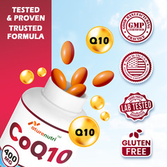 CoQ10 400mg,Stable High Absorption Form – Antioxidant Support for Heart & Energy