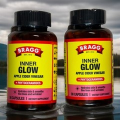 2X Bragg Apple Cider Vinegar Inner Glow +Phytoceramides 90 Capsules -750mg X 2!