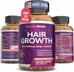 Rainbow Nutrients ADVANCED Hair Growth Vitamins – Biotin 10,000mcg, Collagen