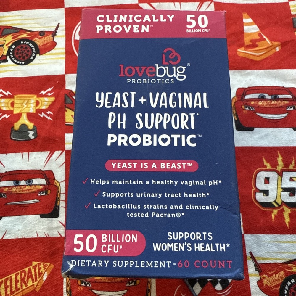 Lovebug Yeast + Vaginal PH Support Probiotic, 50 Billion CFU, 60 Count 09/26