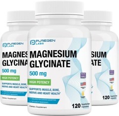 Magnesium Glycinate 500mg High Potency 120 Veggie Caps 3 Pack