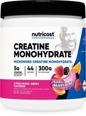Nutricost Creatine Monohydrate Powder (Shaq’s Berry Blast, 300 Gram) – GMO-Free