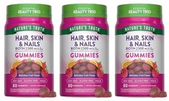 Pack 3 Nature’s Truth Hair Skin and Nails Gummies, 2500MCG Biotin, 240 Ct, 09/26