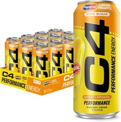 Hawaiian Pineapple C4 Performance Energy Drink – 12 Pack, 200mg Caffeine,