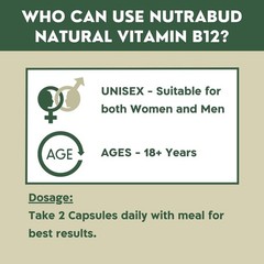 Nutrabud Organics Plant Based Vitamin B12 Supplement for Men Women 120 Capsules