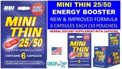 Mini Thin 25/50 25 50 Energy – 10 PACKS – Diet Herbal Caffeine 6 Capsules Pack