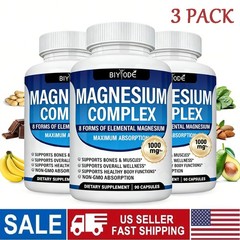 8 IN 1 Magnesium Glycinate complex 1000mg – 90 Capsules | 8-Month Supply 3PCS