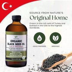HalalEveryDay Organic Black Seed Oil – USDA Certified, Cold Pressed Glass Bott