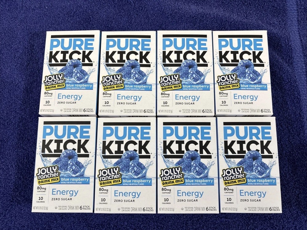 Pure Kick ENERGY Jolly Rancher Blue Raspberry Drink Mix 48 Singles to Go 0 SUGAR