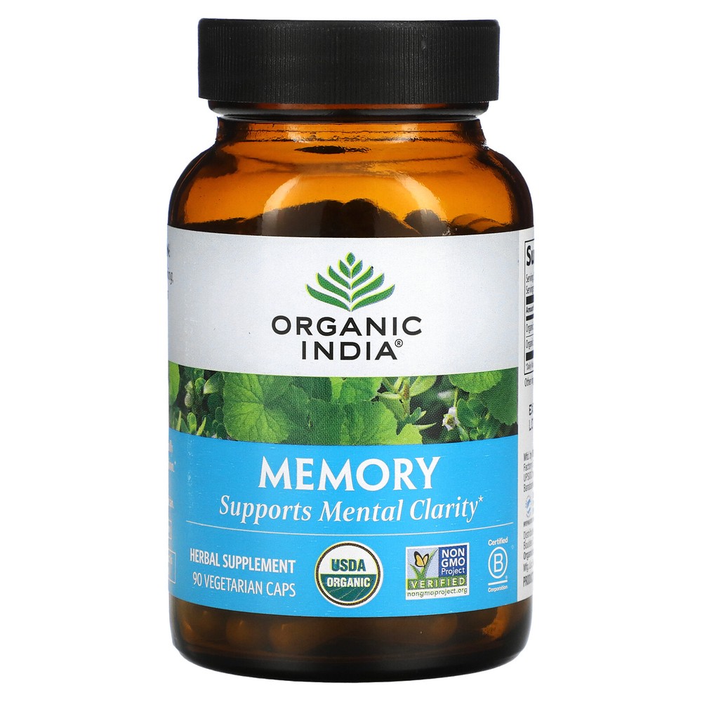 Organic India Memory Mental Clarity 90 Veggie Caps Gluten-Free, Organic, Vegan,