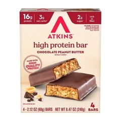 Atkins High Protein Bars, Chocolate Peanut Butter Flavored, 16g Protein, 4 Count