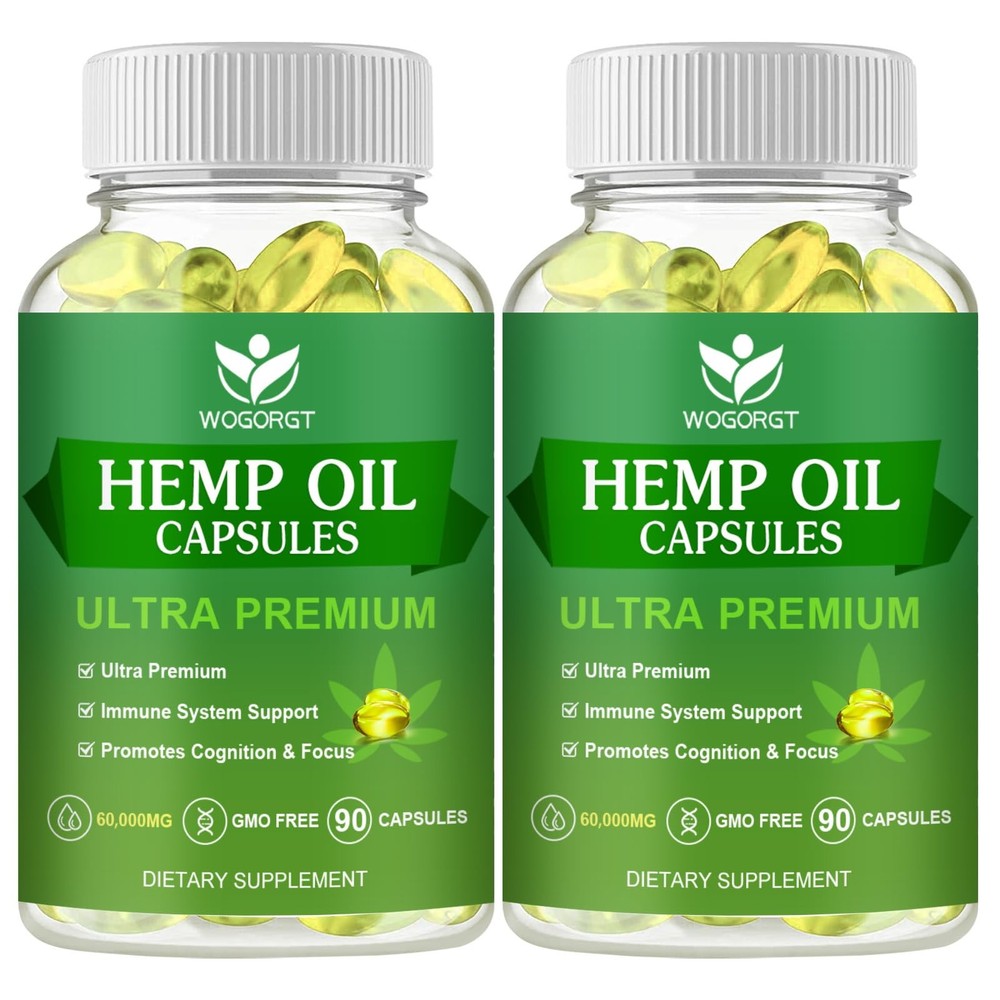 (2Pack) Hemp Oil Capsules – 60,000 Maximum Strength, 90 Count (Pack of 2)