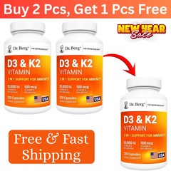 3 PACK-Dr. Berg’s D3 & K2 Vitamin, 10,000 IU, 100 mcg per serving, 120 Capsules