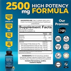 Triple Strength Fish Oil Omega 3 Supplements for Women and Men – 2500 mg High…