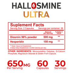 HALLOSMINE ULTRA Diosmin Hesperidin 650mg, Varicose Veins, Hemorrhoids, 60 caps