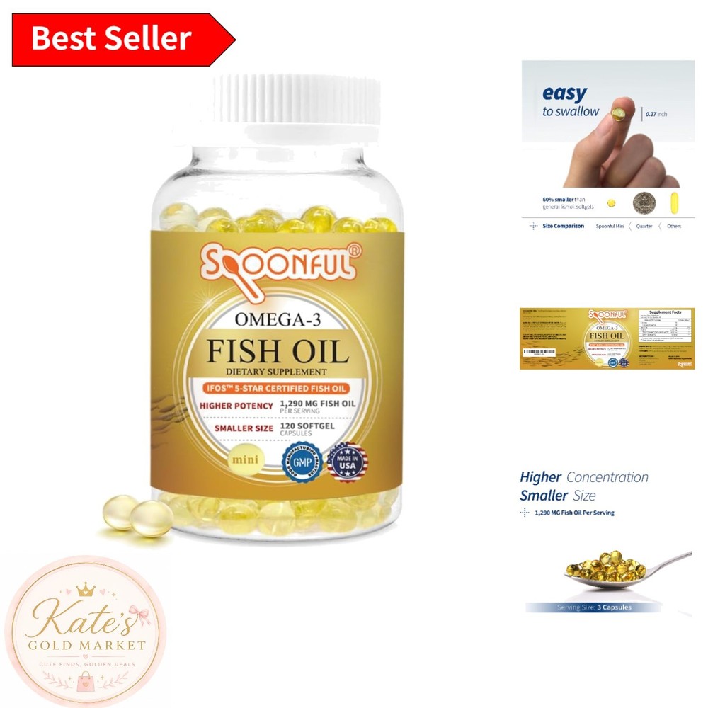 Gluten-Free Omega 3 Mini Fish Oil – 1290mg, Easy Swallow 120 Softgel Capsules