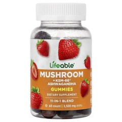2 X Lifeable, Mushroom + KSM-66� Ashwagandha Gummies, Strawberry, 60 Gummies